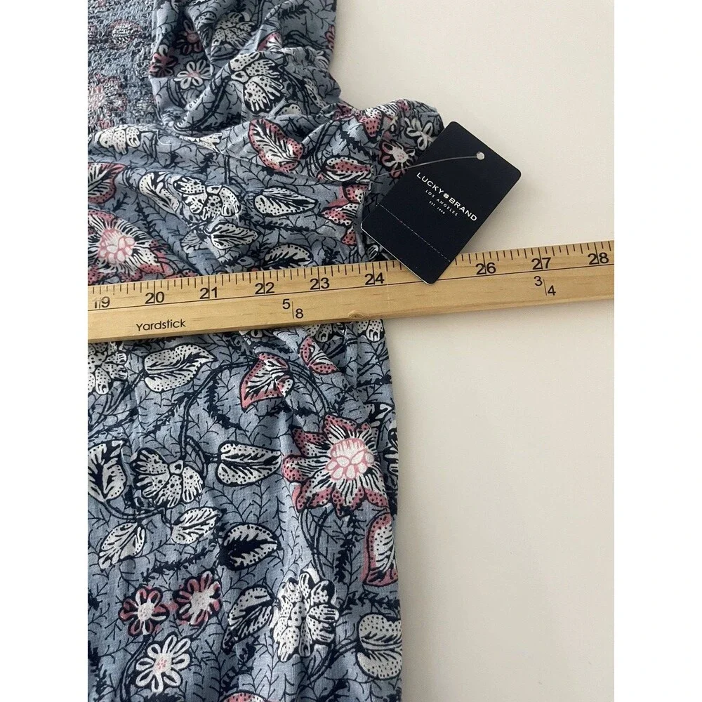 Lucky Brand Women 3X Blue Pink Floral Boho Peasant Blouse Smocked Yoke Plus Size - Picture 6 of 13